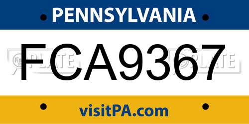 FCA9367 Pennsylvania License Plate