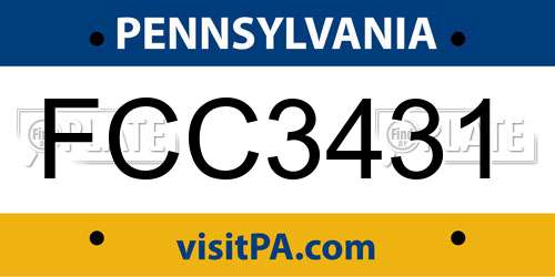 FCC3431 Pennsylvania License Plate