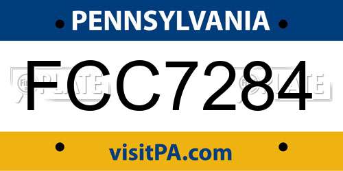 FCC7284 Pennsylvania License Plate