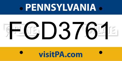 FCD3761 Pennsylvania License Plate