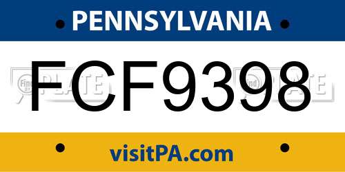 FCF9398 Pennsylvania License Plate