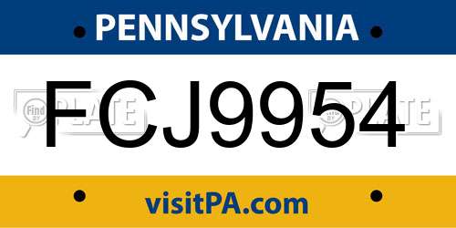 FCJ9954 Pennsylvania License Plate