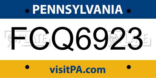 FCQ6923 Pennsylvania License Plate