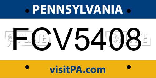 FCV5408 Pennsylvania License Plate