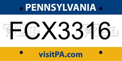 FCX3316 Pennsylvania License Plate