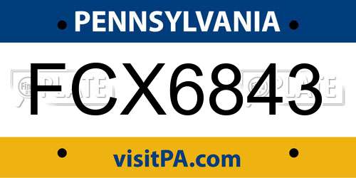 FCX6843 Pennsylvania License Plate