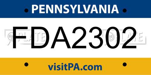 FDA2302 Pennsylvania License Plate