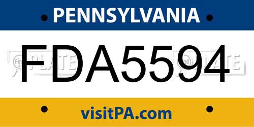 FDA5594 Pennsylvania License Plate