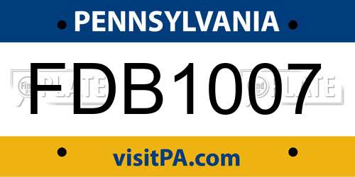 FDB1007 Pennsylvania License Plate