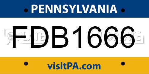 FDB1666 Pennsylvania License Plate