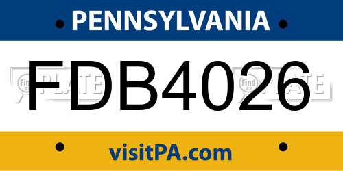 FDB4026 Pennsylvania License Plate