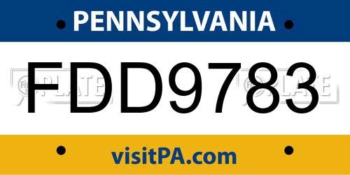 FDD9783 Pennsylvania License Plate