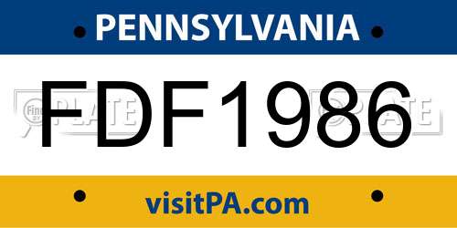 FDF1986 Pennsylvania License Plate