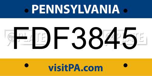 FDF3845 Pennsylvania License Plate