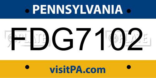FDG7102 Pennsylvania License Plate