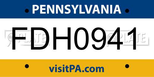 FDH0941 Pennsylvania License Plate