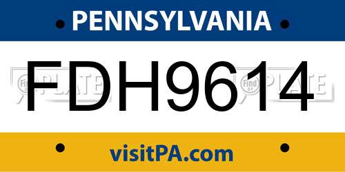 FDH9614 Pennsylvania License Plate
