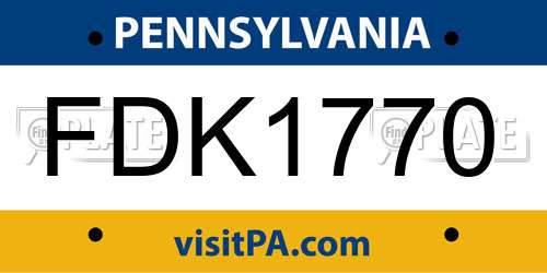FDK1770 Pennsylvania License Plate
