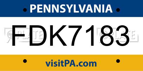 FDK7183 Pennsylvania License Plate