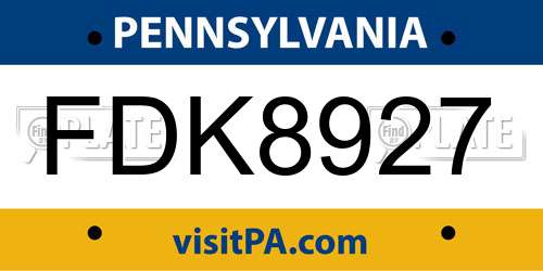 FDK8927 Pennsylvania License Plate