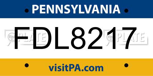 FDL8217 Pennsylvania License Plate