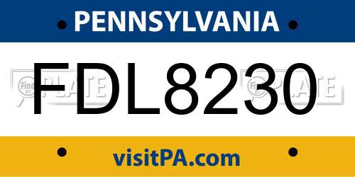 FDL8230 Pennsylvania License Plate