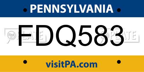 FDQ583 Pennsylvania License Plate