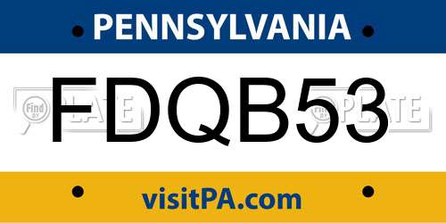 FDQB53 Pennsylvania License Plate