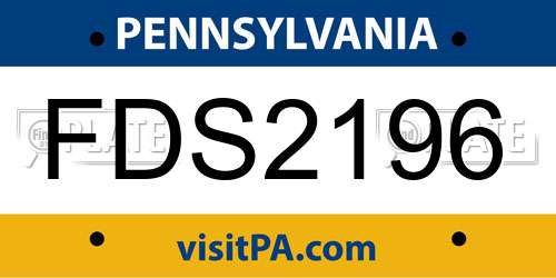 FDS2196 Pennsylvania License Plate