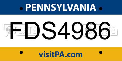FDS4986 Pennsylvania License Plate