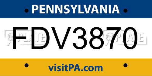 FDV3870 Pennsylvania License Plate
