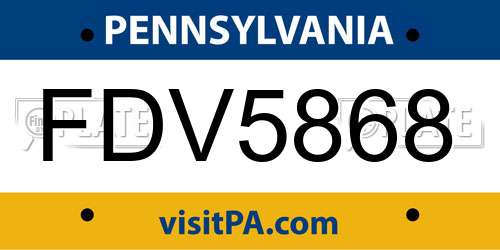 FDV5868 Pennsylvania License Plate