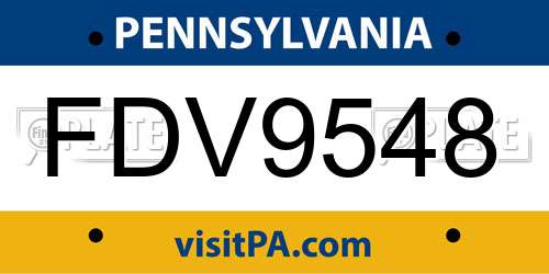 FDV9548 Pennsylvania License Plate