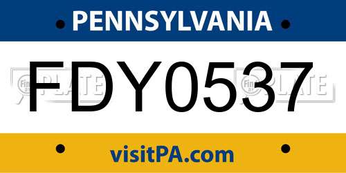 FDY0537 Pennsylvania License Plate