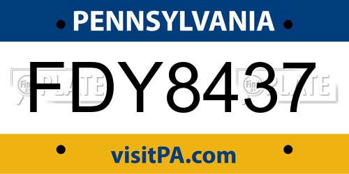 FDY8437 Pennsylvania License Plate