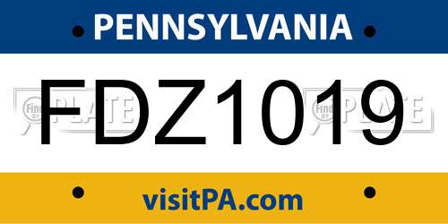 FDZ1019 Pennsylvania License Plate