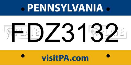FDZ3132 Pennsylvania License Plate