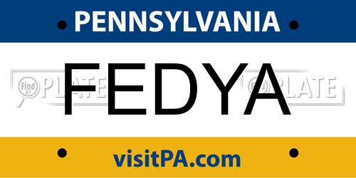 FEDYA Pennsylvania License Plate