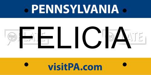 FELICIA Pennsylvania License Plate