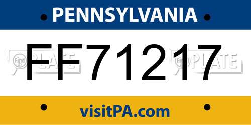 FF71217 Pennsylvania License Plate