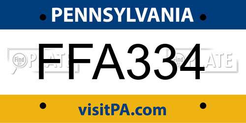FFA334 Pennsylvania License Plate