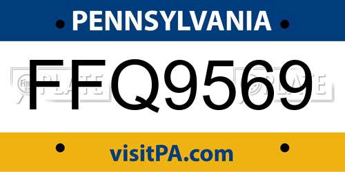 FFQ9569 Pennsylvania License Plate