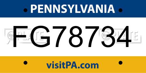 FG78734 Pennsylvania License Plate