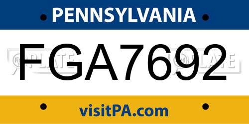 FGA7692 Pennsylvania License Plate