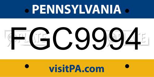 FGC9994 Pennsylvania License Plate