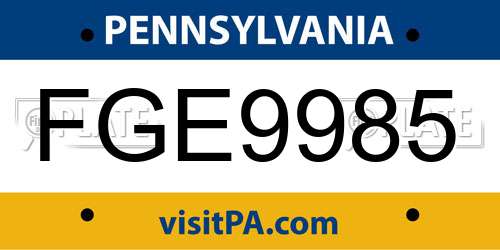 FGE9985 Pennsylvania License Plate