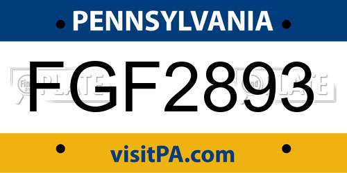 FGF2893 Pennsylvania License Plate