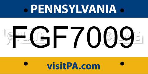 FGF7009 Pennsylvania License Plate
