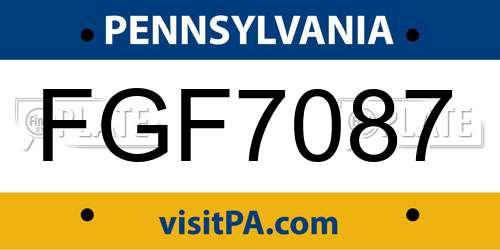 FGF7087 Pennsylvania License Plate