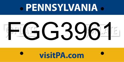 FGG3961 Pennsylvania License Plate